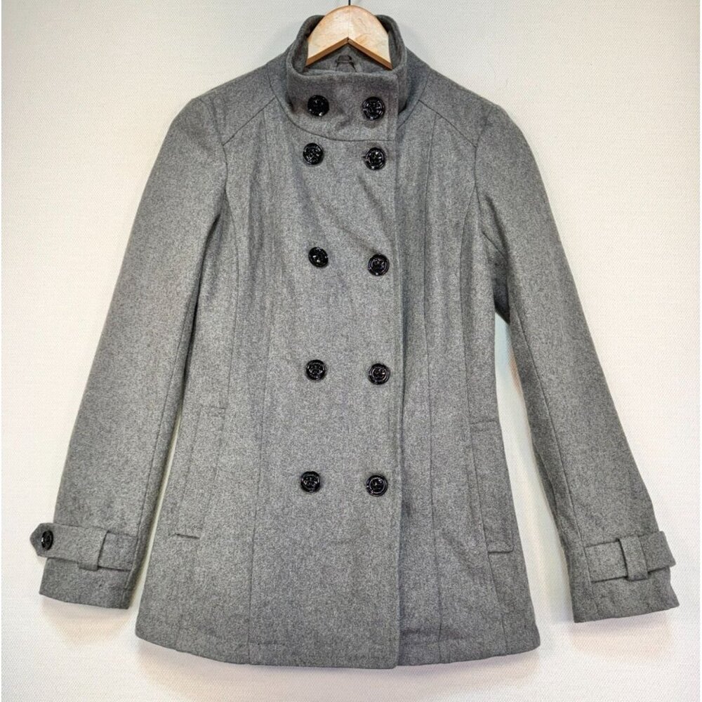 Guess Womens Double-Breasted Preppy Academia Wool Blend Peacoat Gray Size S/P
